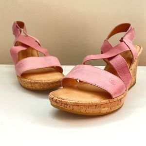 Born Brand Pink Leather Wedge Platform Sandals, Size 8